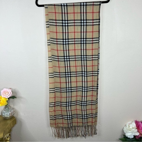 Beige Plaid Pashima Cashmere Unisex Scarf Women’s Men’s Luxurious Soft - Picture 6 of 10